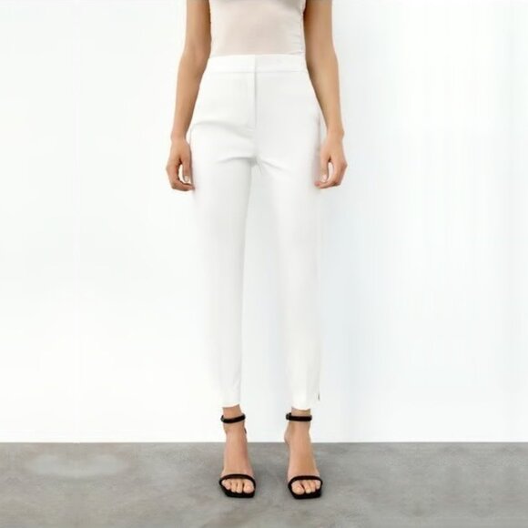 Zara Pants - 2/$30 NWT ZARA Jogger Waist Mid-Rise Tapered Pants Straight White S #A0490 TRB3